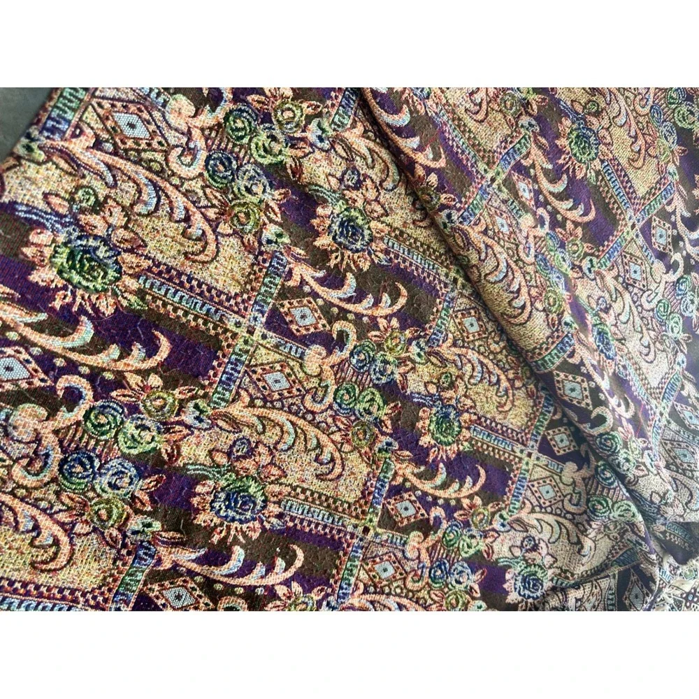 Vintage Woven Tapestry Floral Damask Fringe Throw Blanket Multicolor 72x90